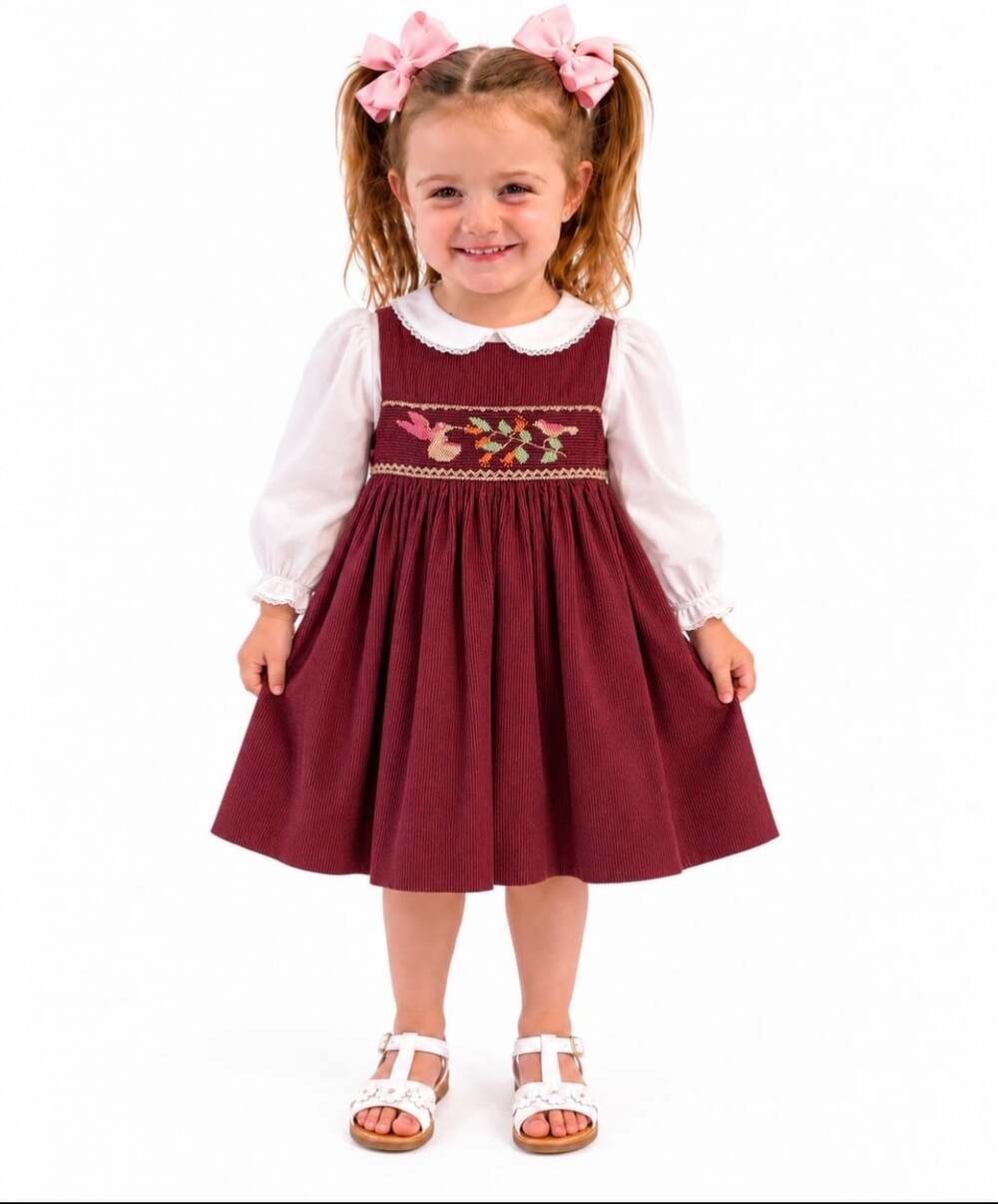 Rosalina Collections Burgundy  Smocked Dress Size 4T